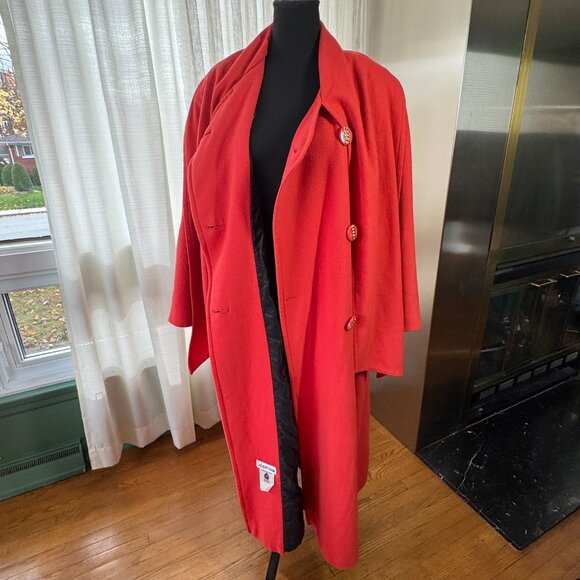 Vintage 80s coat, red, wool, nylon, cachemire, attached scarf, size 16/18 (L/XL) - Picture 9 of 16